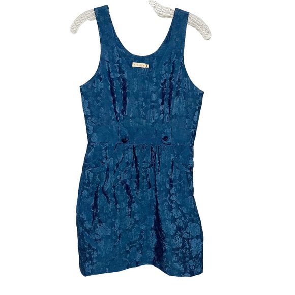 Tulle Small Blue Brocade Sleeveless Scoop Neck Mini Cocktail Dress - Picture 2 of 8